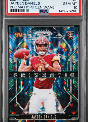 Jayden Daniels 2024 Panini Prizm #3 Prizmatic Green Wave RC PSA10 GEM MT