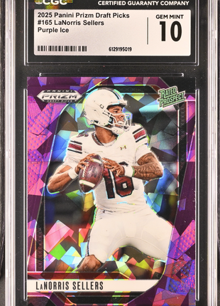 LaNorris Sellers 2025 Panini Prizm DP #165 Purple Ice /199 RC CGC10 GEM MT