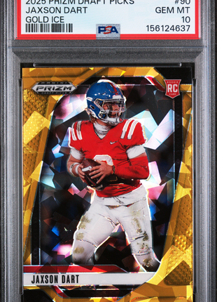 Jaxson Dart 2025 Panini Prizm DP #90 Gold Ice SP RC PSA10 GEM MT Rebels