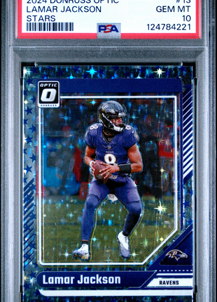 Lamar Jackson 2024 Panini Donruss Optic #13 Stars SSP PSA10 GEM MT Ravens