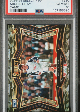 Archie Gray 2024-25 Panini Select FIFA #230 Camo /135 RC PSA10 GEM MT