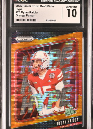 Dylan Raiola 2025 Panini Prizm DP #23 Hype Orange Pulsar /75 CGC10 GEM MT