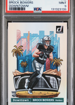 Brock Bowers 2024 Panini Donruss #17 Downtown! RC Case Hit SSP PSA9 MINT