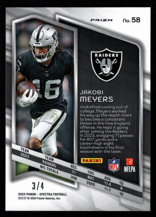 Jakobi Meyers 2024 Panini Spectra #58 Neon Marble /4 SSP Las Vegas Raiders