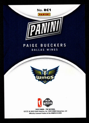 Paige Bueckers 2025 Panini National VIP #RC1 Orange Foil /199 RC Wings