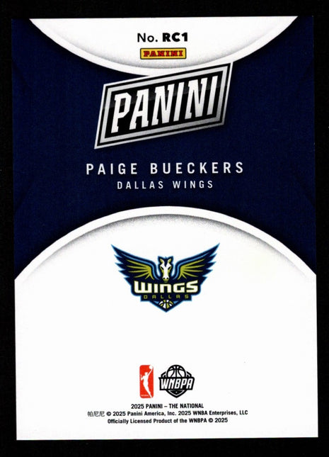 Paige Bueckers 2025 Panini National VIP #RC1 Orange Foil /199 RC Wings