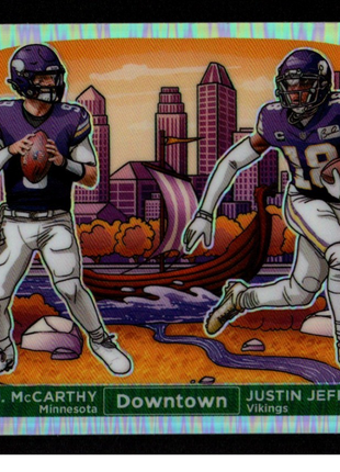 Justin Jefferson/J.J. McCarthy 2024 Donruss Optic #DT-9 Dual Downtown SSP RC