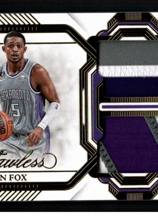 De'Aaron Fox 2022-23 Panini Flawless #DPH-FOX Dual Patch Game-Worn /10 Kings