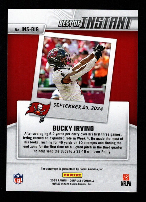 Bucky Irving 2025 Panini Donruss Best of Instant #INS-BIG Autograph /99 RC Auto