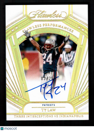 Ty Law 2024 Panini Flawless #FP-TLW Flawless Performances /25 Auto Patriots