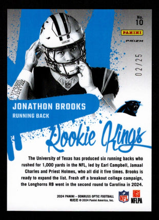 Jonathon Brooks 2024 Donruss Optic #10 Rookie Kings Black Pandora /25 SSP RC