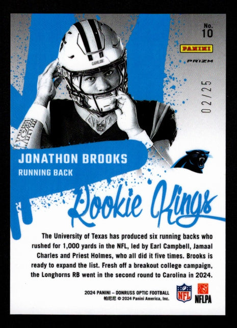 Jonathon Brooks 2024 Donruss Optic #10 Rookie Kings Black Pandora /25 SSP RC