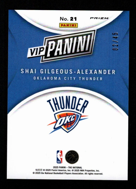 Shai Gilgeous-Alexander 2025 Panini NSCC VIP #21 Hello Prizm /45 Jersey Number