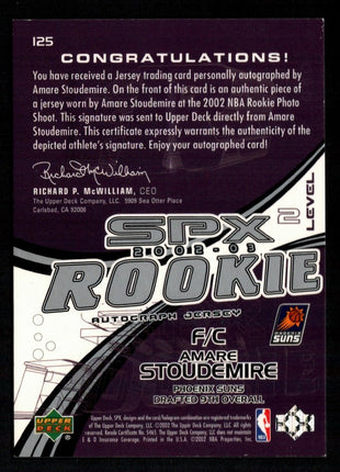 Amar'e Stoudemire 2002-03 Upper Deck SPx #125 Rookie Level 2 Patch /1999 RC Auto