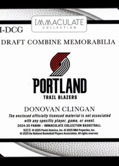 Donovan Clingan 2024-25 Panini Immaculate #DCM-DCG Draft Combine Patch /99 RC