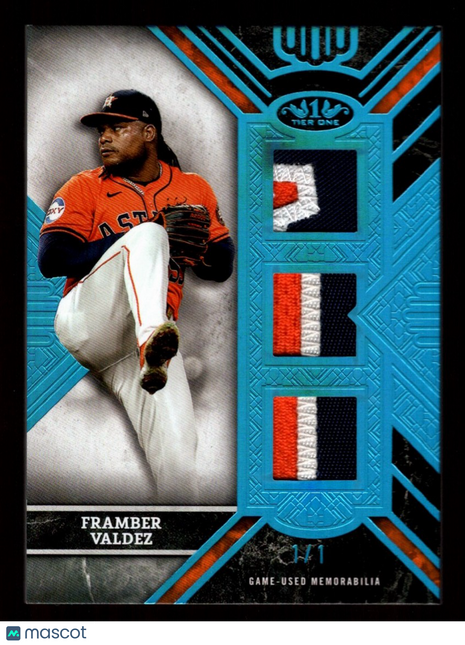 Framber Valdez 2025 Topps Tier One #T1TR-FV Game-Used Triple Relic 1/1 Astros