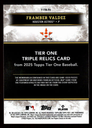 Framber Valdez 2025 Topps Tier One #T1TR-FV Game-Used Triple Relic 1/1 Astros