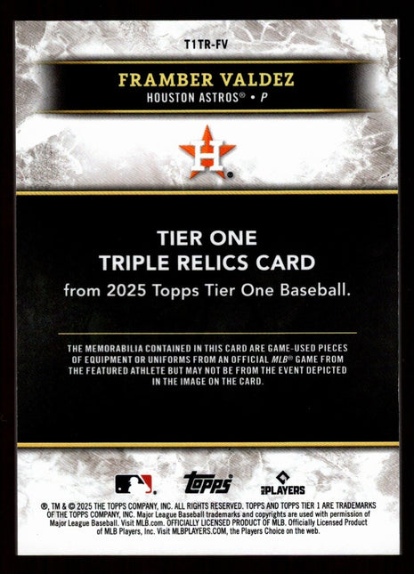 Framber Valdez 2025 Topps Tier One #T1TR-FV Game-Used Triple Relic 1/1 Astros