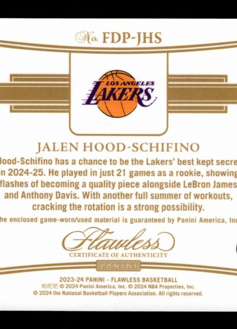 Jalen Hood-Schifino 2024-25 Panini Flawless #FDP-JHS Ruby Dual Patch /15 RC