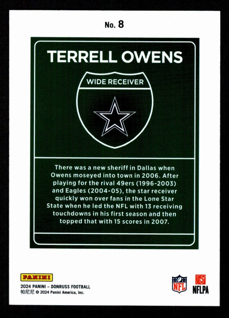 Terrell Owens 2024 Panini Donruss #8 Downtown Case Hit SSP Dallas Cowboys