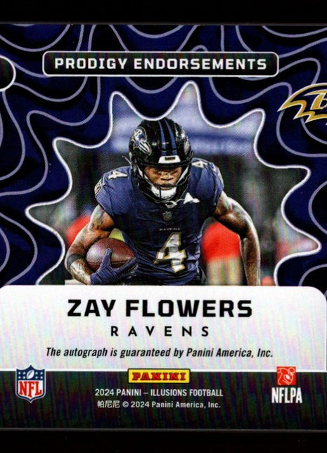 Zay Flowers 2024 Panini Illusions #PE-ZFS Prodigy Endorsements /25 Auto Ravens