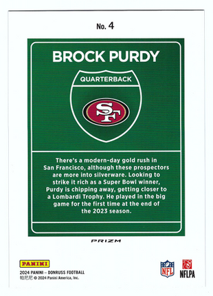 Brock Purdy 2024 Panini Donruss #4 Downtown Jumbo-Sized SF 49ers