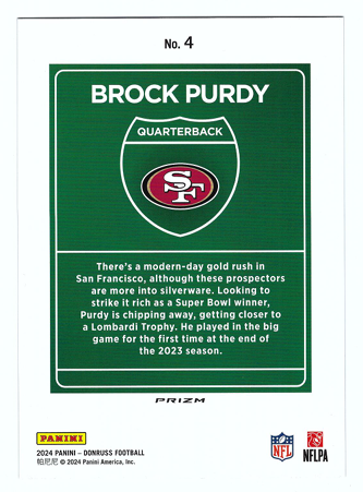 Brock Purdy 2024 Panini Donruss #4 Downtown Jumbo-Sized SF 49ers
