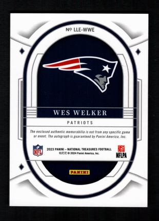 Wes Welker 2023 Panini National Treasures Lasting Legacies /49 Patch Auto
