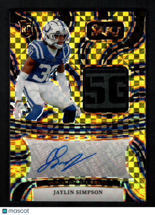 Jaylin Simpson 2024 Panini Select Gold /10 Rooke Laundry Patch RC Auto Colts