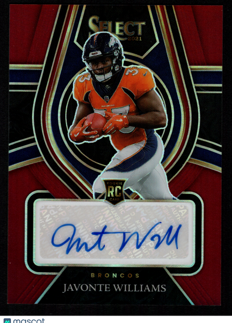 Javonte Williams 2021 Panini Select #RS-JWI Maroon Rookie Signatures /60 RC Auto