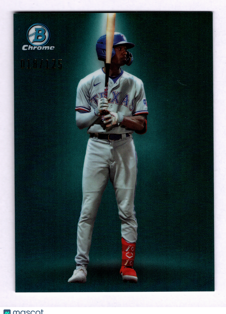Sebastian Walcott 2024 Bowman Chrome #BS-7 Aqua Spotlight /125 SSP Texas Rangers