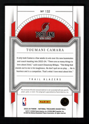 Toumani Camara 2023-24 Panini National Treasures #132 Rookie Patch /25 RC Auto