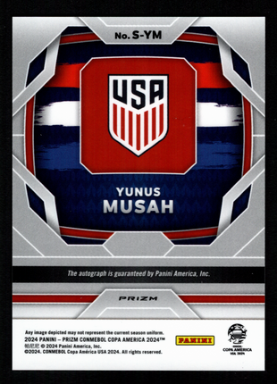 Yunus Musah 2024 Panini Prizm Copa America #S-YM Silver Pulsar Auto