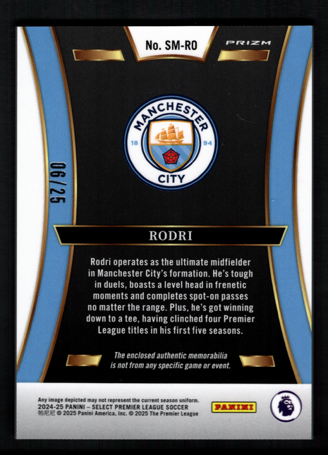 Rodri 2024-25 Panini Select Premier League #SM-RO Tie-Dye /25 Patch SSP