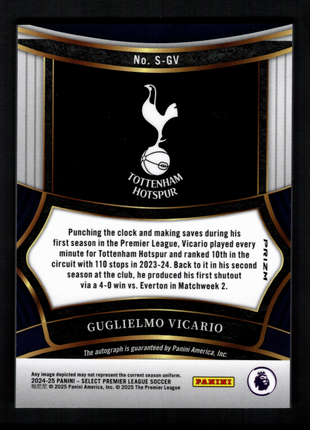Guglielmo Vicario 2024-25 Panini Select Premier League #S-GV Silver Prizm Auto