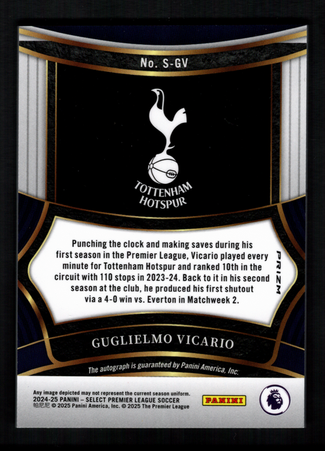 Guglielmo Vicario 2024-25 Panini Select Premier League #S-GV Silver Prizm Auto