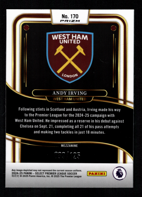 Andy Irving 2024-25 Panini Select P/L #170 Bronze Checkerboard /125 Rookie RC