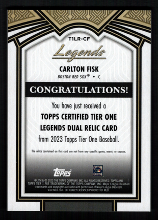 Carlton Fisk 2023 Topps Tier One #T1LR-CF Legends Dual Bat Relic /25 Red Sox