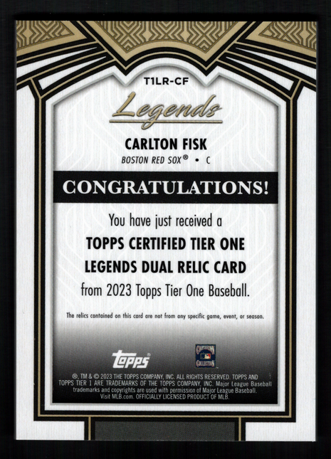 Carlton Fisk 2023 Topps Tier One #T1LR-CF Legends Dual Bat Relic /25 Red Sox