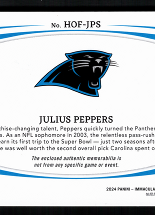 Julius Peppers 2024 Panini Immaculate #HOF-JPS NFL Shield 1/1 HOF Patch Panthers