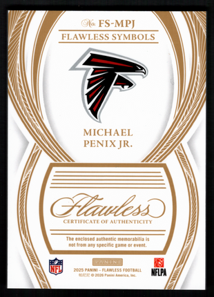 Michael Penix Jr. 2025 Panini Flawless Emerald /2 Flawless Symbols Nike Swoosh