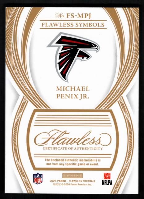 Michael Penix Jr. 2025 Panini Flawless Emerald /2 Flawless Symbols Nike Swoosh