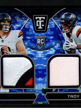 Bo Nix/Troy Franklin 2024 Panini Totally Certified Blue Camo Dual Patch /35 RC