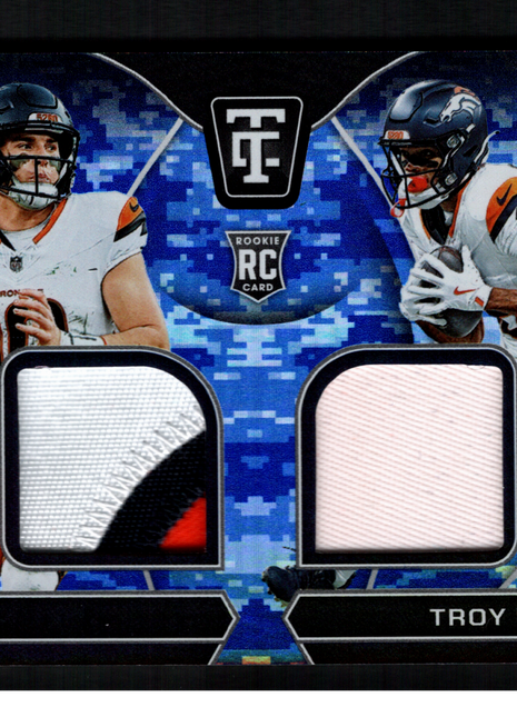 Bo Nix/Troy Franklin 2024 Panini Totally Certified Blue Camo Dual Patch /35 RC