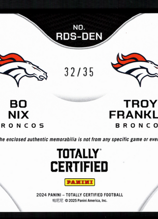 Bo Nix/Troy Franklin 2024 Panini Totally Certified Blue Camo Dual Patch /35 RC