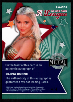 Olivia Dunne 2025 Leaf Metal A League of Her Own #LA-OD1 Orange Wave /4 Auto