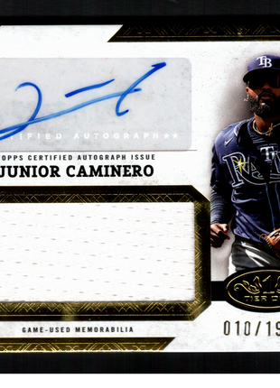 Junior Caminero 2025 Topps Tier One #AJR-JCA Game-Used Jumbo Relic /199 Auto
