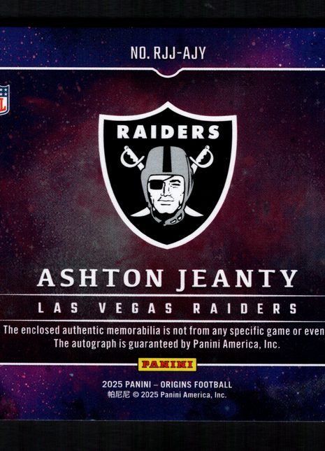 Ashton Jeanty 2025 Panini Origins #RJJ-AJY Rookie Patch Autograph RC Auto