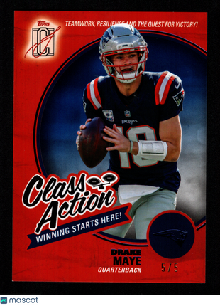 Drake Maye 2025 Topps Signature #CA-22 Class Action Blue Foil /5 SSP Patriots