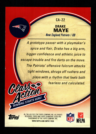 Drake Maye 2025 Topps Signature #CA-22 Class Action Blue Foil /5 SSP Patriots
